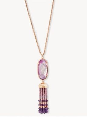 Kendra Scott Eva Beaded Pendant Necklace Rose Gold Pink Purple  32" Long